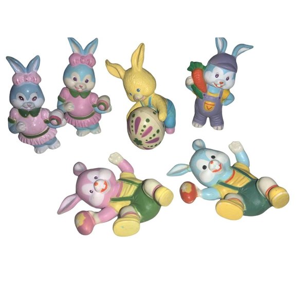 6 Playful Easter Rabbit Figure Decorations - Picture 1 of 8